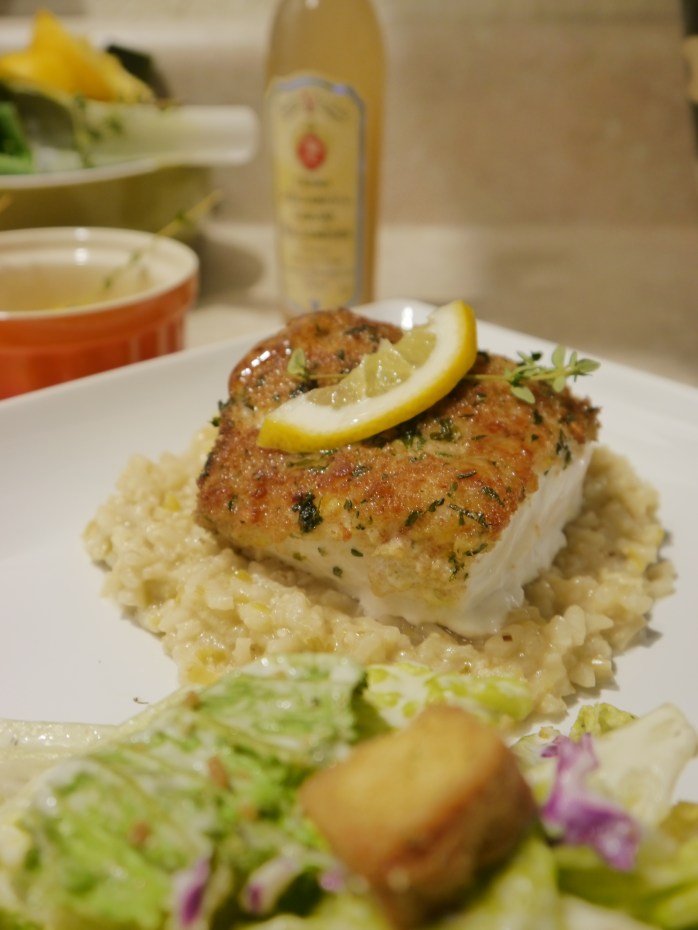 Herb-Crusted Golden Tilefish with Lemon-Leek Risotto | Capers in Cooking